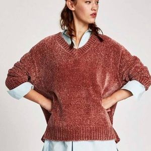 ZARA Knit Chenille V-Neck Sweater